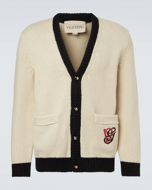 Valentino Embroidered Virgin Wool Cardigan - Natural