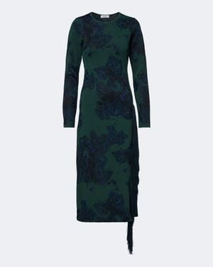 Erdem Floral Fringed Knitted Jacquard Midi Dress - Blue