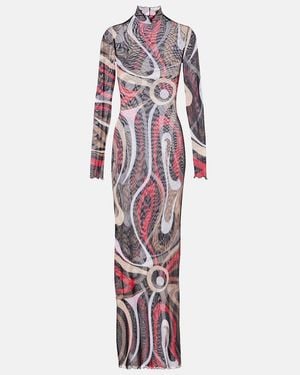 PUCCI Printed Tulle-Trimmed Jersey Maxi Dress - Red