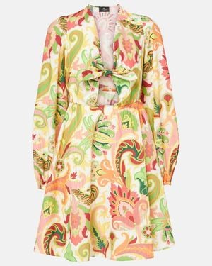 Etro Floral Cotton And Silk Minidress - Multicolor