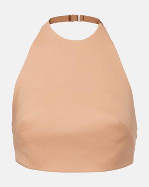 Mugler Cropped-Top Aus Einem Wollgemisch - Natur