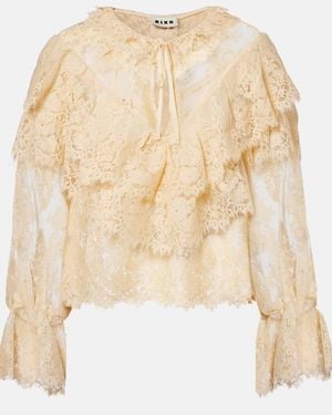 RIXO London Faryn Ruffled Lace Blouse - Natural
