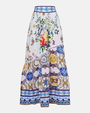 CAMILLA Printed Linen Maxi Skirt - White