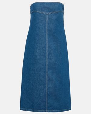 Ferragamo Strapless Denim Midi Dress - Blue
