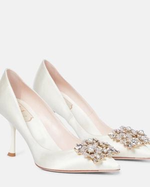 Roger Vivier Rv Bouquet 85 Embellished Satin Court Shoes - White