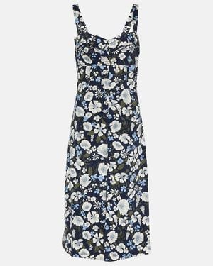 Veronica Beard Colleen Floral Linen-Blend Midi Dress - Blue