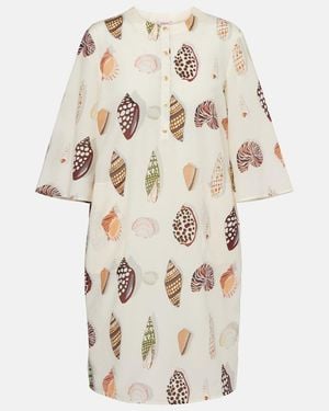 Eres Creme Printed Coton And Silk Minidress - Natural