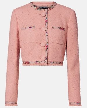 Dolce & Gabbana Floral Cropped Cotton-Blend Tweed Jacket - Pink