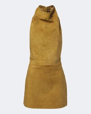 retroféte Zoriel Draped Open-Back Suede Minidress - Yellow