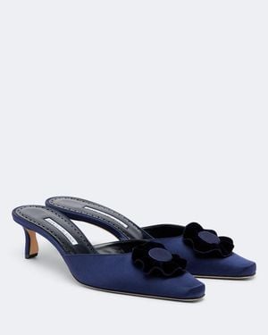 Manolo Blahnik Verzierte Mules Caulon Aus Seidensatin - Blau