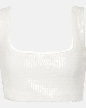 Galvan London Bridal Beating Heart Sequined Crop Top - White