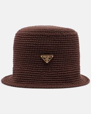 Prada Logo Crochet Cotton Bucket Hat - Brown