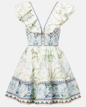 CAMILLA Crystal-Embellished Cotton Minidress - White