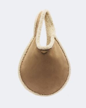 Alaïa One Piece Shearling-Lined Suede Shoulder Bag - Natural