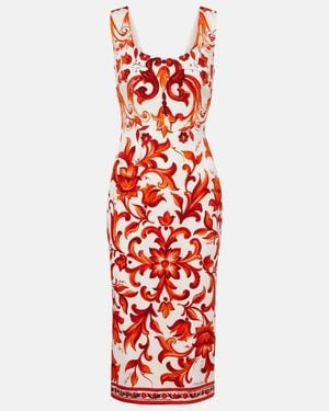 Dolce & Gabbana Majolica Silk-Blend Charmeuse Midi Dress - Red
