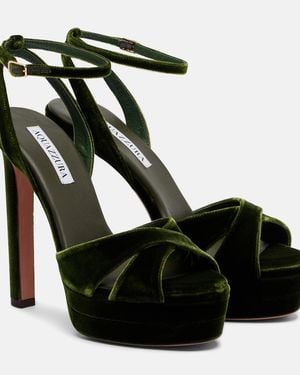 Aquazzura Divine 130 Velvet Platform Sandals - Black