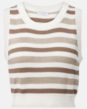 Brunello Cucinelli Striped Cotton Jumper Vest - Natural