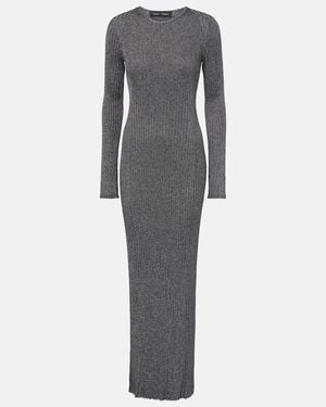 Proenza Schouler Joni Ribbed-Knit Lame Maxi Dress - Grey