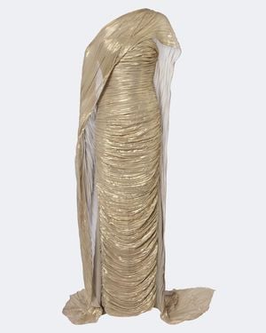 Marmar Halim Pleated Caped Gown - Natural