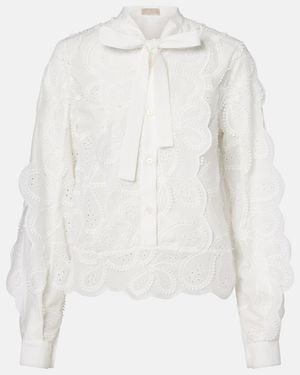 Elie Saab Embroidered Tie-Neck Blouse - White