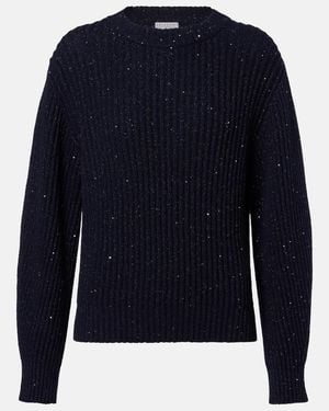 Brunello Cucinelli Sequined Cashmere And Wool-Blend Sweater - Blue