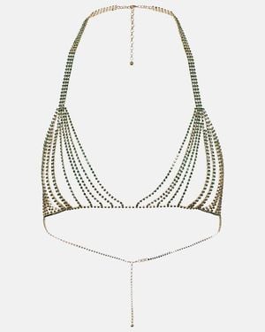 Oséree Gem Embellished Chain Bra - White