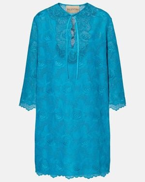 Valentino Broderie Anglaise Silk-Trimmed Cotton Kaftan - Blue
