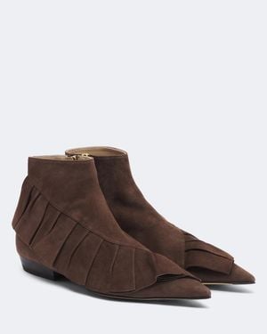 JW Anderson Ruffled Suede Ankle Boots - Brown