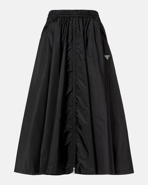 Prada Logo Re-Nylon Midi Skirt - Black
