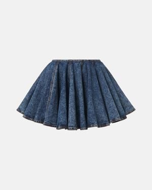 Alaïa Pleated Denim Miniskirt - Blue