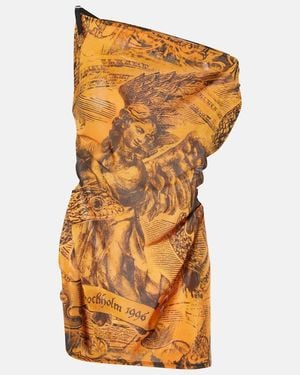 Acne Studios Vestido Corto Asimetrico De Malla - Naranja