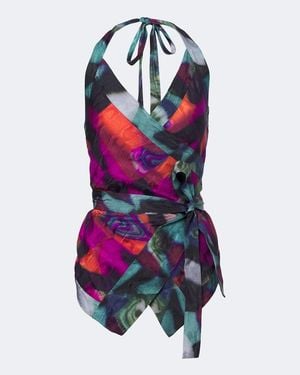 Dries Van Noten Printed Moire Wrap Top - Purple