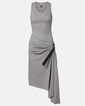 Loewe Vestido Midi Asimetrico En Mezcla De Algodon Drapeado - Gris