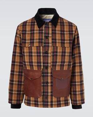 Junya Watanabe Checked Leather-Trimmed Cotton Jacket - Brown
