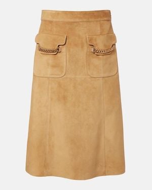 Gucci Verzierter Midirock Aus Veloursleder - Natur