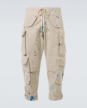 Greg Lauren Painters Printed Cotton Cargo Trousers - Natural