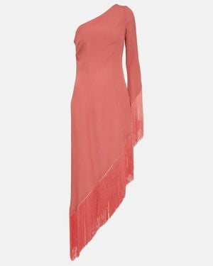 ‎Taller Marmo Aventador Fringed One-Shoulder Midi Dress - Red