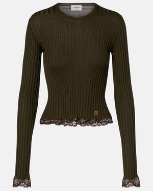 Saint Laurent Lace-Trimmed Wool, Cashmere, And Silk Top - Green