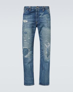 RRL Distressed Straight Jeans - Blue