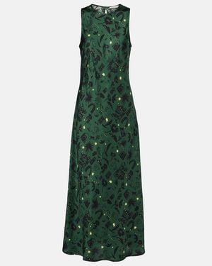 Asceno Valencia Printed Silk Charmeuse Maxi Dress - Green