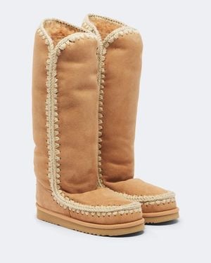 Mou Shearling-Lined Suede Knee-High Boots - Brown