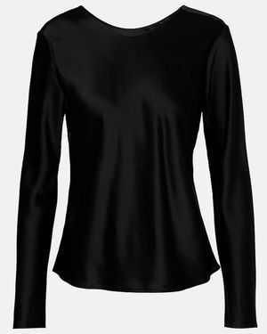 Leset Barb Draped Satin Top - Black