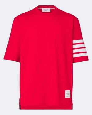 Thom Browne 4-Bar Cotton Jersey T-Shirt - Red