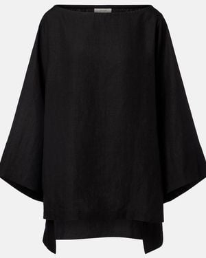 The Row Junia Linen Top - Black