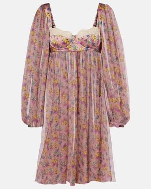 Dolce & Gabbana Floral Lace-Trimmed Silk And Cotton-Blend Chiffon Minidress - Pink