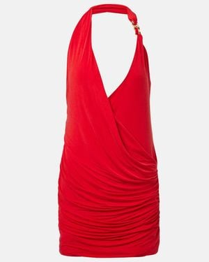 Balmain Draped Halterneck Jersey Minidress - Red