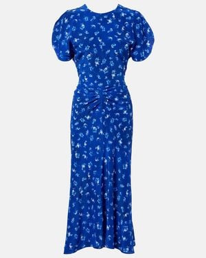 Victoria Beckham Bela Floral Gathered Silk Midi Dress - Blue