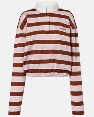 Prada Striped Cropped Cotton Jersey Polo Shirt - Pink