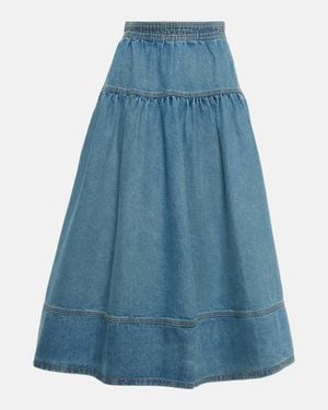 Ulla Johnson Astrid Gathered Denim Midi Skirt - Blue