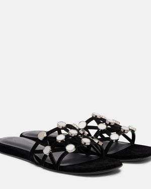 The Attico Grid Embellished Suede Flat Sandals - Black